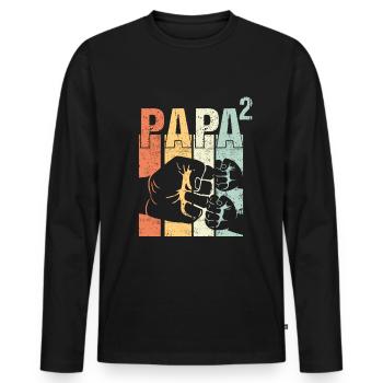 Papa Vater von 2 zwei Zweiten Kindern Zwillinge - Männer Premium Bio Langarmshirt - Schwarz - Vorne - Nico (187cm)