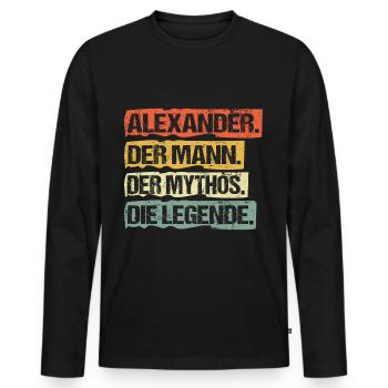 Alexander der mann der mytho die legende - Männer Premium Bio Langarmshirt - Schwarz - Vorne - Nico (187cm)