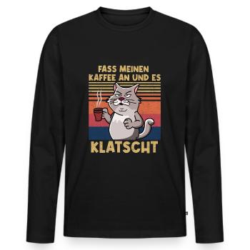 Katzen Kaffee Morgenmuffel I like Coffee Bürohumor - Männer Premium Bio Langarmshirt - Schwarz - Vorne - Nico (187cm)