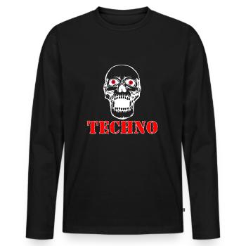 Totenkopf techno - Männer Premium Bio Langarmshirt - Schwarz - Vorne - Nico (187cm)