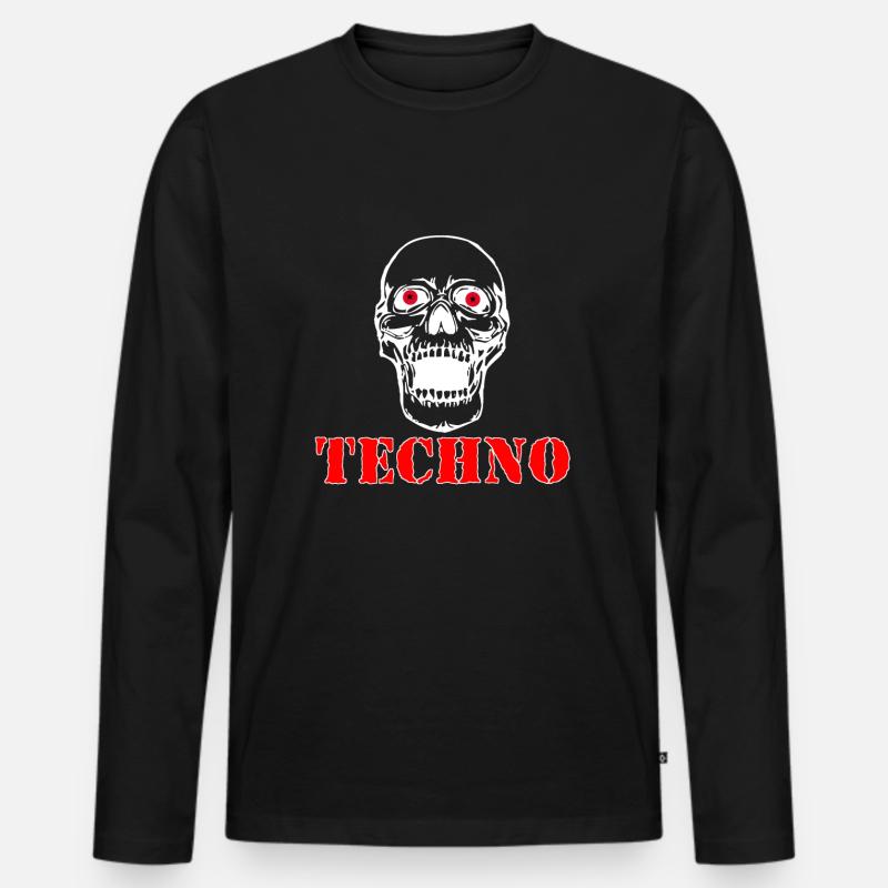 Totenkopf techno - Männer Premium Bio Langarmshirt - Schwarz