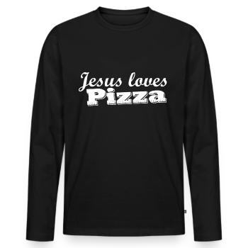 jesus loves pizza - Men's Premium Organic Long Sleeve Shirt - black - Front - Nico (187cm)