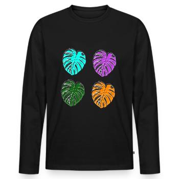 monstera bunte retro Farben - Männer Premium Bio Langarmshirt - Schwarz - Vorne - Nico (187cm)
