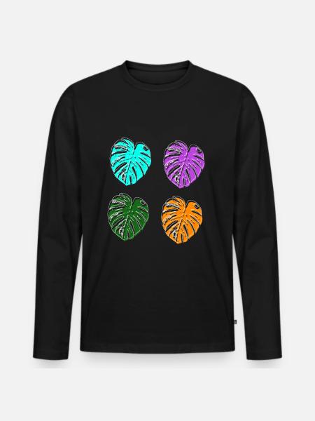 monstera colorful retro colors - Men's Premium Organic Long Sleeve Shirt - black