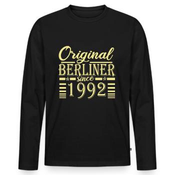 berliner original geburtstag 1992 - Männer Premium Bio Langarmshirt - Schwarz - Vorne - Nico (187cm)