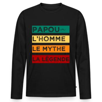 Papou l' homme humour papa cadeau fête des pères - T-shirt manches longues Premium bio Homme - noir - Devant - Nico (187cm)