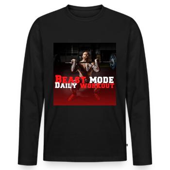 Beast Mode Bodybuilding und Fitness - Workout Gym - Männer Premium Bio Langarmshirt - Schwarz - Vorne - Nico (187cm)