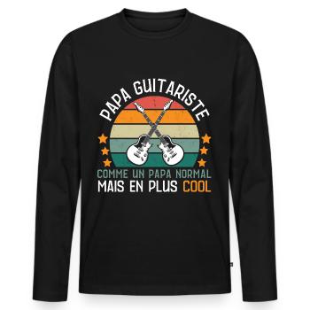 Papa guitariste humour guitare cadeau père - T-shirt manches longues Premium bio Homme - noir - Devant - Nico (187cm)