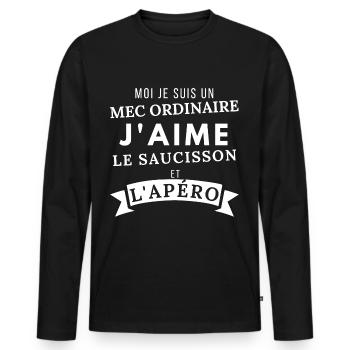 J' aime le saucisson et l' apéro humour cadeau - T-shirt manches longues Premium bio Homme - noir - Devant - Nico (187cm)