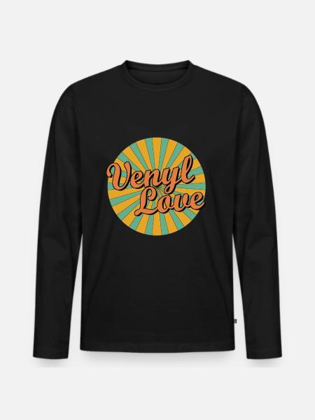 venyl love - Männer Premium Bio Langarmshirt - Schwarz