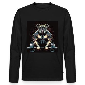 Français Bulldog Frenchie Bodybuilding Dog - T-shirt manches longues Premium bio Homme - noir - Devant - Nico (187cm)