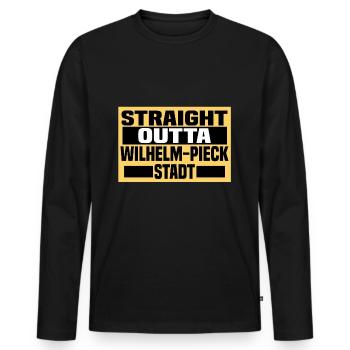 GubenWilhelm Pieck Stadt - Männer Premium Bio Langarmshirt - Schwarz - Vorne - Nico (187cm)