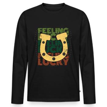 Feeling Lucky St. Patricks Day Kleeblatt - Männer Premium Bio Langarmshirt - Schwarz - Vorne - Nico (187cm)