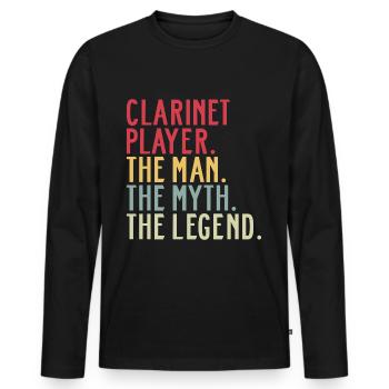Clarinet Player Dad Sayings Clarinet Player - Men's Premium Organic Long Sleeve Shirt - black - Front - Nico (187cm)