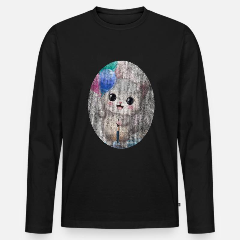 Kätzchen Katze mit Luftballon Gemälde - Männer Premium Bio Langarmshirt - Schwarz
