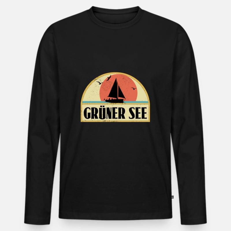 Grüner See - Männer Premium Bio Langarmshirt - Schwarz