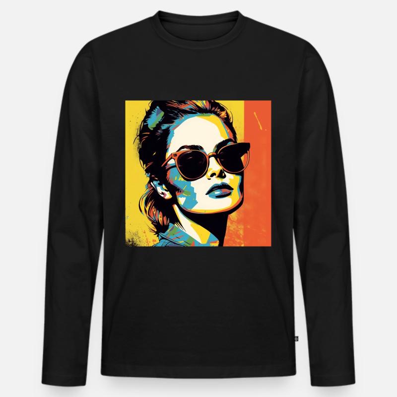 Pop Art Coole Frau - Männer Premium Bio Langarmshirt - Schwarz