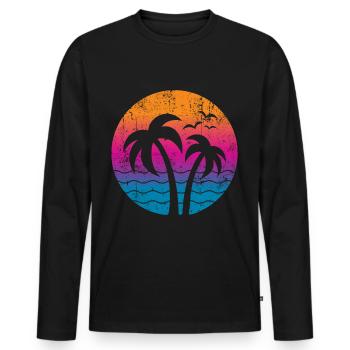 Vintage Palmen Sommer Sonnenuntergang - Männer Premium Bio Langarmshirt - Schwarz - Vorne - Nico (187cm)