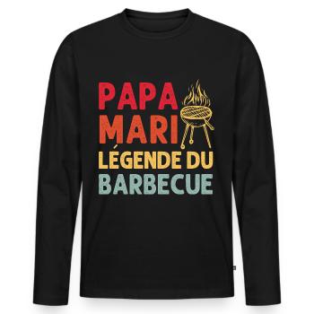 Papa mari légende du barbecue cadeau fête des père - T-shirt manches longues Premium bio Homme - noir - Devant - Nico (187cm)