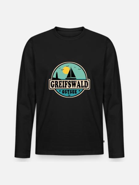 Greifswald - Männer Premium Bio Langarmshirt - Schwarz
