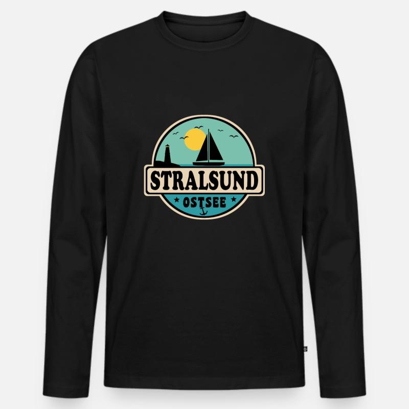 Stralsund - Männer Premium Bio Langarmshirt - Schwarz