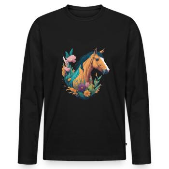 Horse Flowers - Men's Premium Organic Long Sleeve Shirt - black - Front - Nico (187cm)