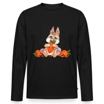 Witziger niedlicher Hase mit Möhre Chibi Kaninchen - Männer Premium Bio Langarmshirt - Schwarz - Vorne - Nico (187cm)