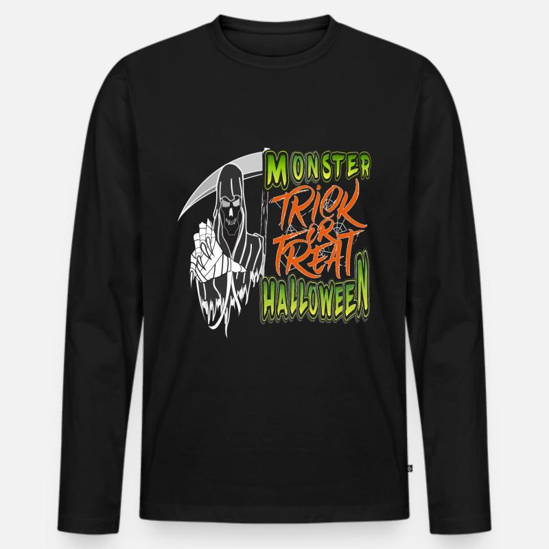 Monster Halloween Süßes oder Saures - Männer Premium Bio Langarmshirt - Schwarz