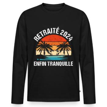 Retraité 2024 humour cadeau de retraite vintage - T-shirt manches longues Premium bio Homme - noir - Devant - Nico (187cm)