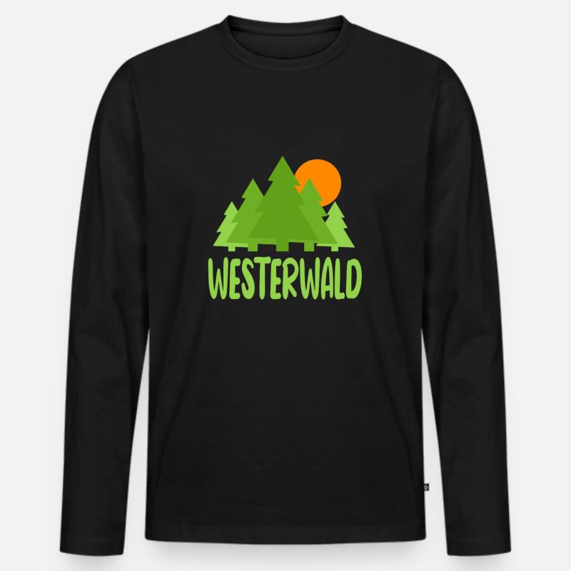 Westerwald Bäume und Sonnenschein - Männer Premium Bio Langarmshirt - Schwarz