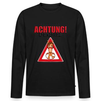 ACHTUNG SPRINGPFERD - PFERD - SPRINGREITEN - TIER - Männer Premium Bio Langarmshirt - Schwarz - Vorne - Nico (187cm)