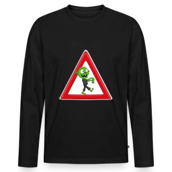 ACHTUNG ZOMBIE - HALLOWEEN - Männer Premium Bio Langarmshirt - Schwarz - Vorne - Nico (187cm)