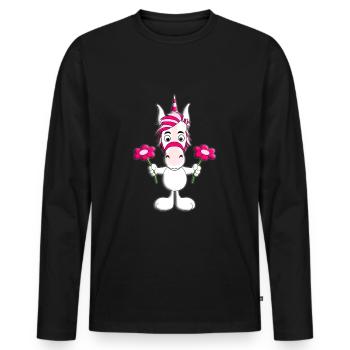 BLUMEN - LIEBE - LOVE - EINHORN - EINHÖRNER - Männer Premium Bio Langarmshirt - Schwarz - Vorne - Nico (187cm)