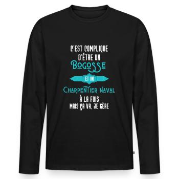 C'est compliqué d'être Bogosse Charpentier Naval - T-shirt manches longues Premium bio Homme - noir - Devant - Nico (187cm)