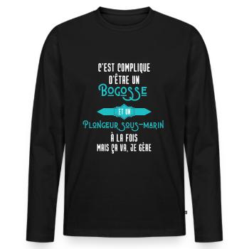 C'est compliqué d'être Bogosse Plongeur Sous-marin - T-shirt manches longues Premium bio Homme - noir - Devant - Nico (187cm)