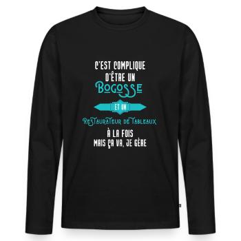C'est compliqué d'être Bogosse Restaurateur - T-shirt manches longues Premium bio Homme - noir - Devant - Nico (187cm)