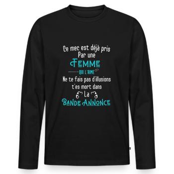 mec déjà pris | cadeau pour son homme - T-shirt manches longues Premium bio Homme - noir - Devant - Nico (187cm)