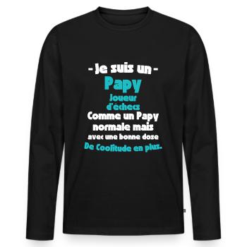 Papy Joueur d'Échecs, Maître de la Stratégie - T-shirt manches longues Premium bio Homme - noir - Devant - Nico (187cm)
