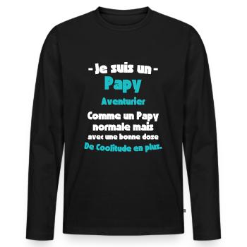 Papy Aventurier, Découvreur de Nouveaux Horizons - T-shirt manches longues Premium bio Homme - noir - Devant - Nico (187cm)