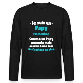 Papy Fléchetttiste, Maître de la Précision - T-shirt manches longues Premium bio Homme - noir - Devant - Nico (187cm)