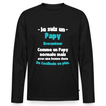 Papy Brocanteur, Chercheur de Trésors Antiques - T-shirt manches longues Premium bio Homme - noir - Devant - Nico (187cm)