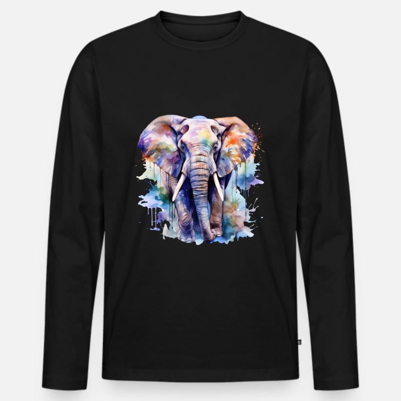 elefant, wasserfarben - Männer Premium Bio Langarmshirt - Schwarz