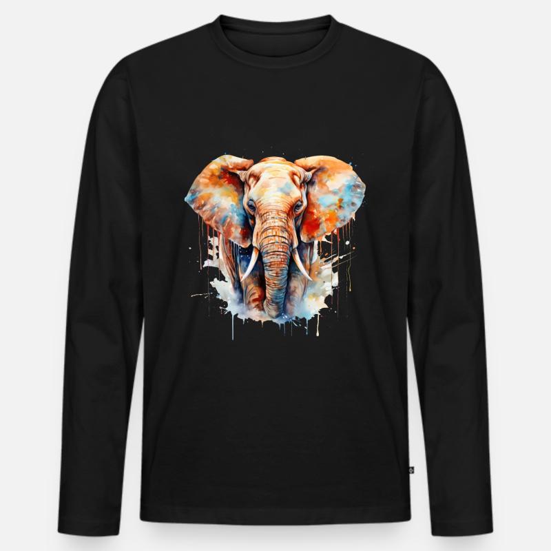 Elefant wasserfarben - Männer Premium Bio Langarmshirt - Schwarz
