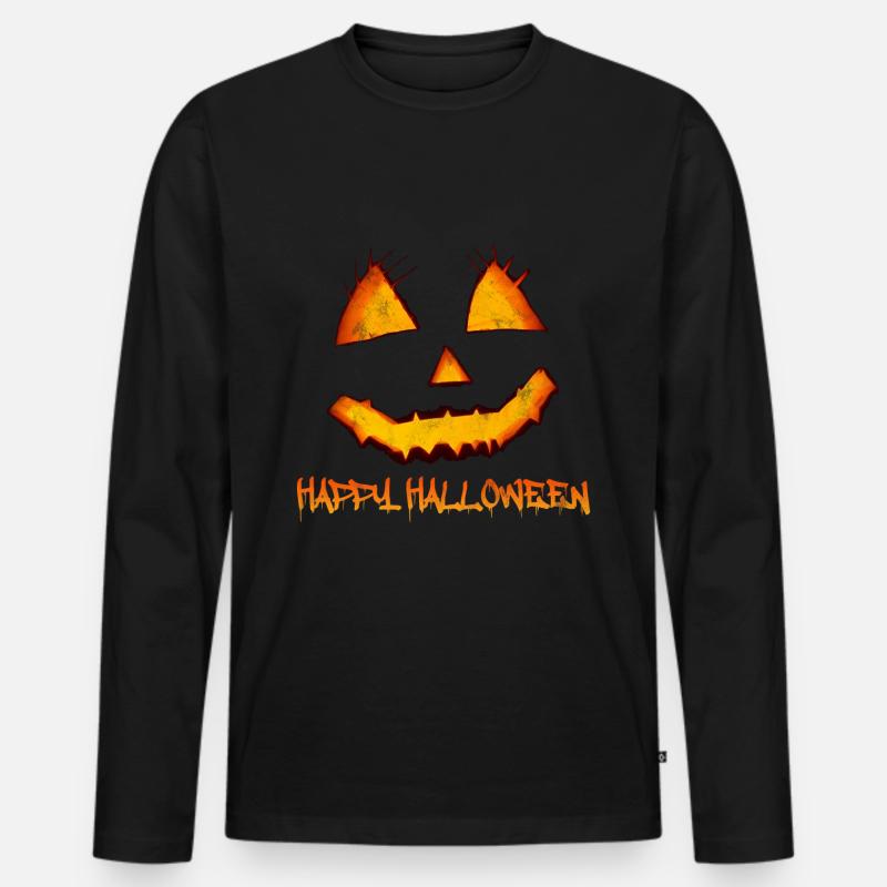 Pumpkin Halloween - Männer Premium Bio Langarmshirt - Schwarz