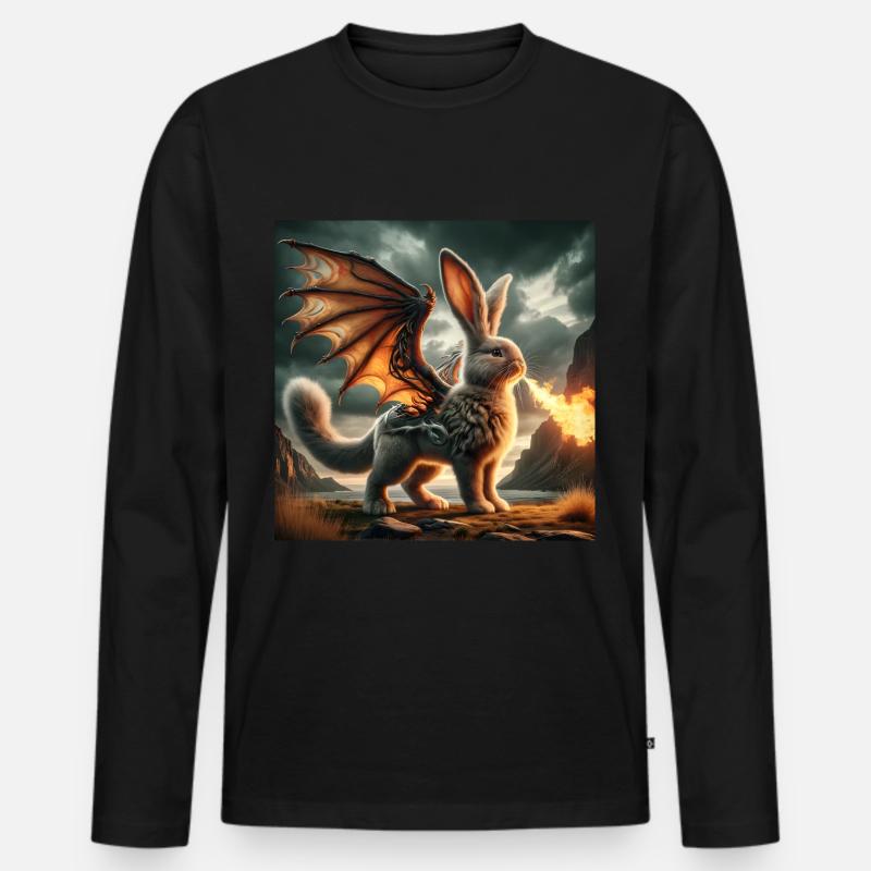 Feuerspeiender Hase Drache #03 - Männer Premium Bio Langarmshirt - Schwarz