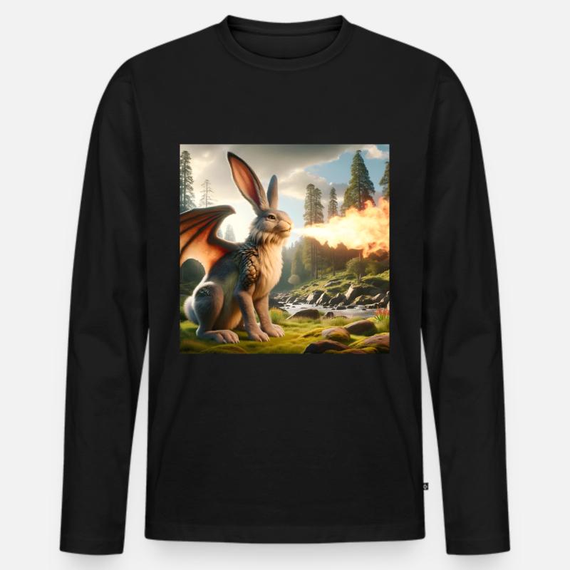 Feuerspeiender Hase Drache #08 - Männer Premium Bio Langarmshirt - Schwarz