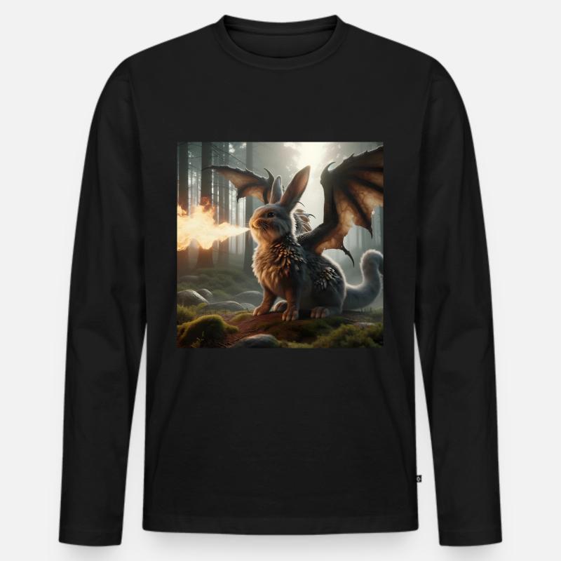 Feuerspeiender Hase Drache #06 - Männer Premium Bio Langarmshirt - Schwarz