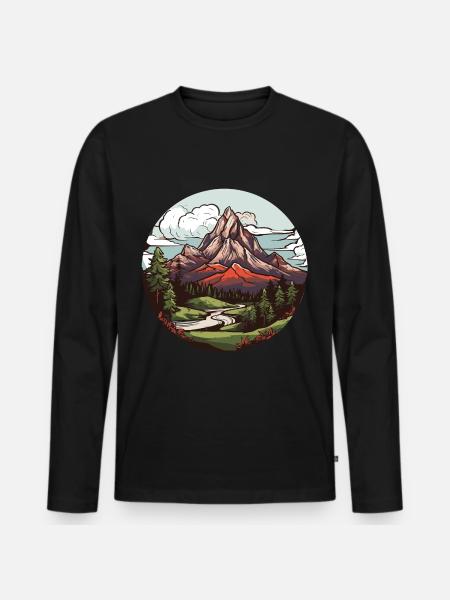 Mountains, Landscape, Nature, Circle - Men's Premium Organic Long Sleeve Shirt - black