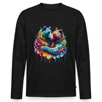 Farbenbund – Colors Entwined - Männer Premium Bio Langarmshirt - Schwarz - Vorne - Nico (187cm)