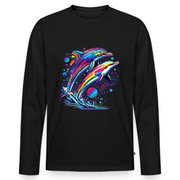 Farbwellensprung - Color Wave Leap - Männer Premium Bio Langarmshirt - Schwarz - Vorne - Nico (187cm)